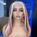 Customized 13x6 Pink Highlight Straight Colored Transparent Lace Front Bob Wig